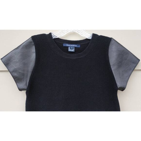 FRENCH CONNECTION London Vegan leather Knit Top Short Sleeves Sweater Black M - Picture 5 of 10